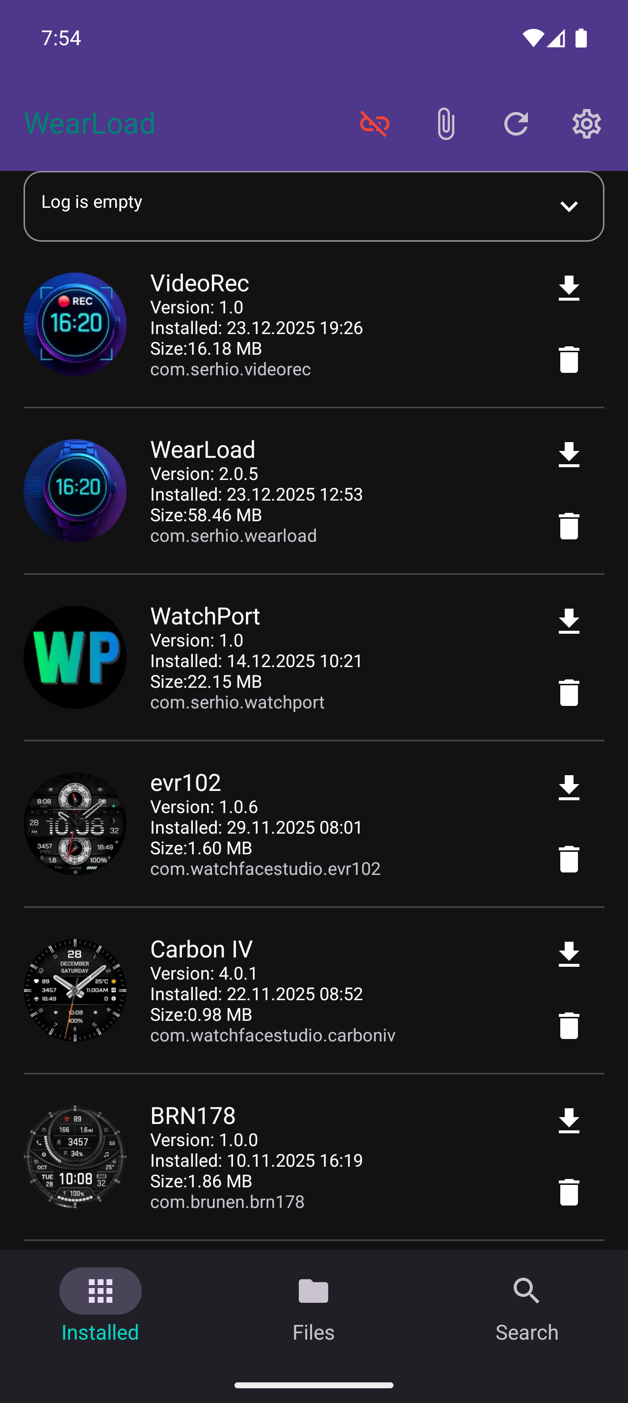 WearLoad Screenshot - Main Menu