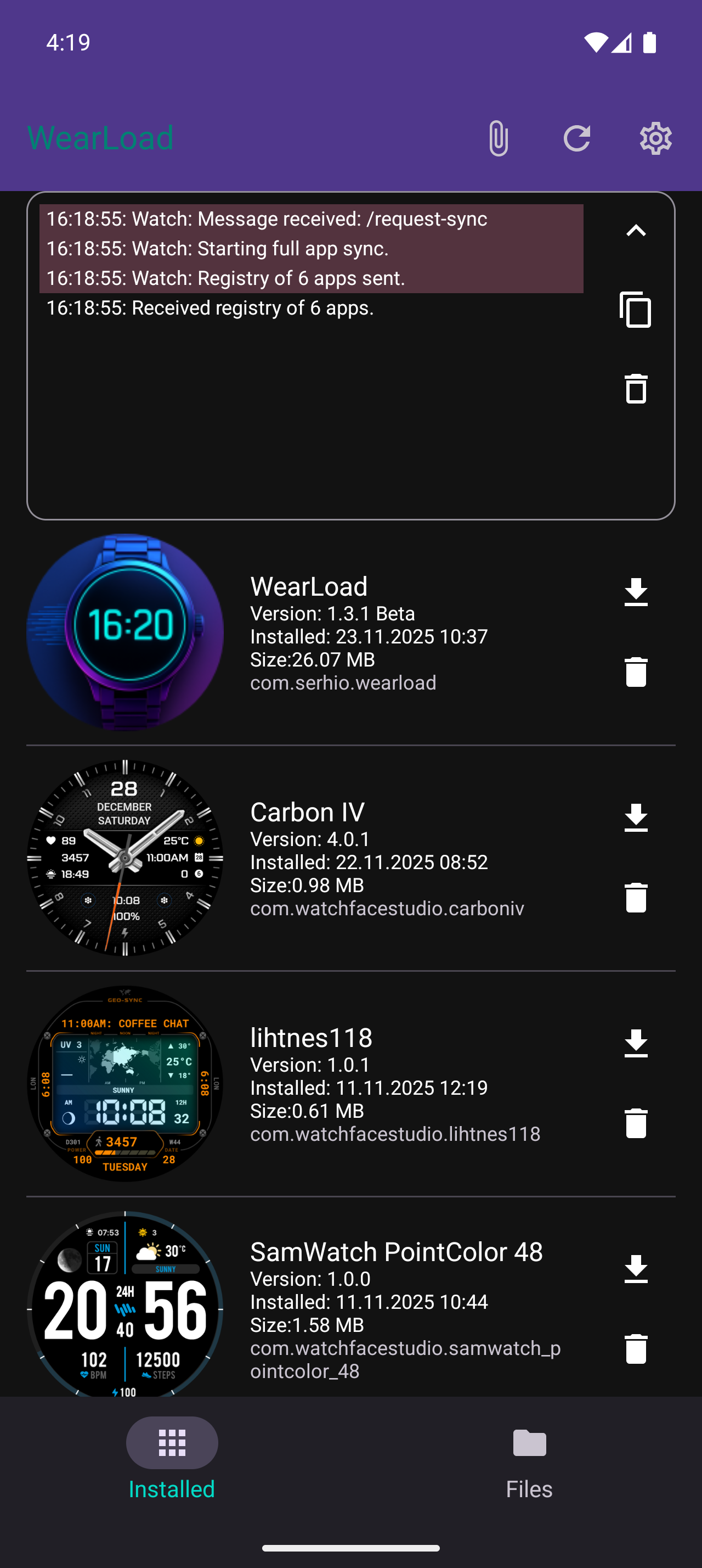 WearLoad Screenshot - Main Menu