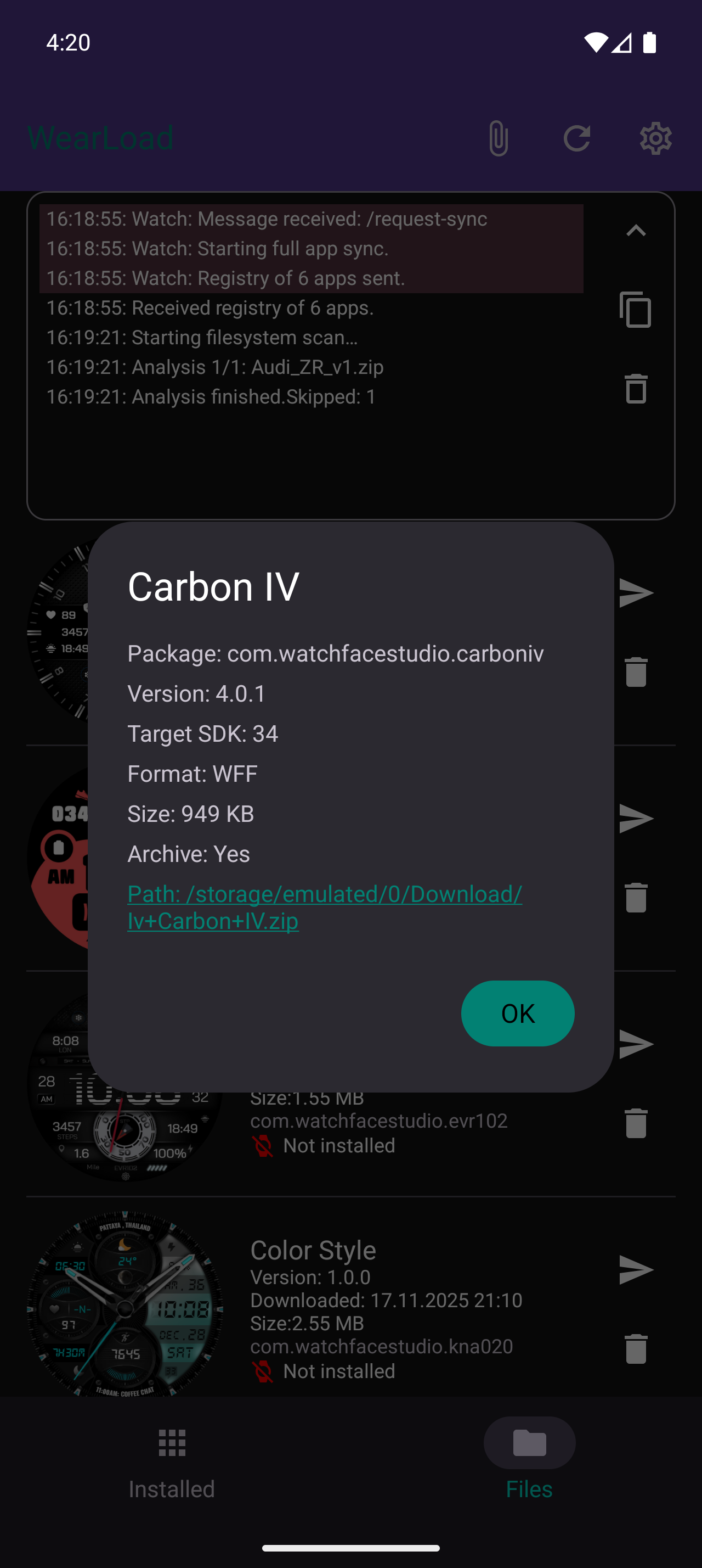 WearLoad Screenshot - File Information