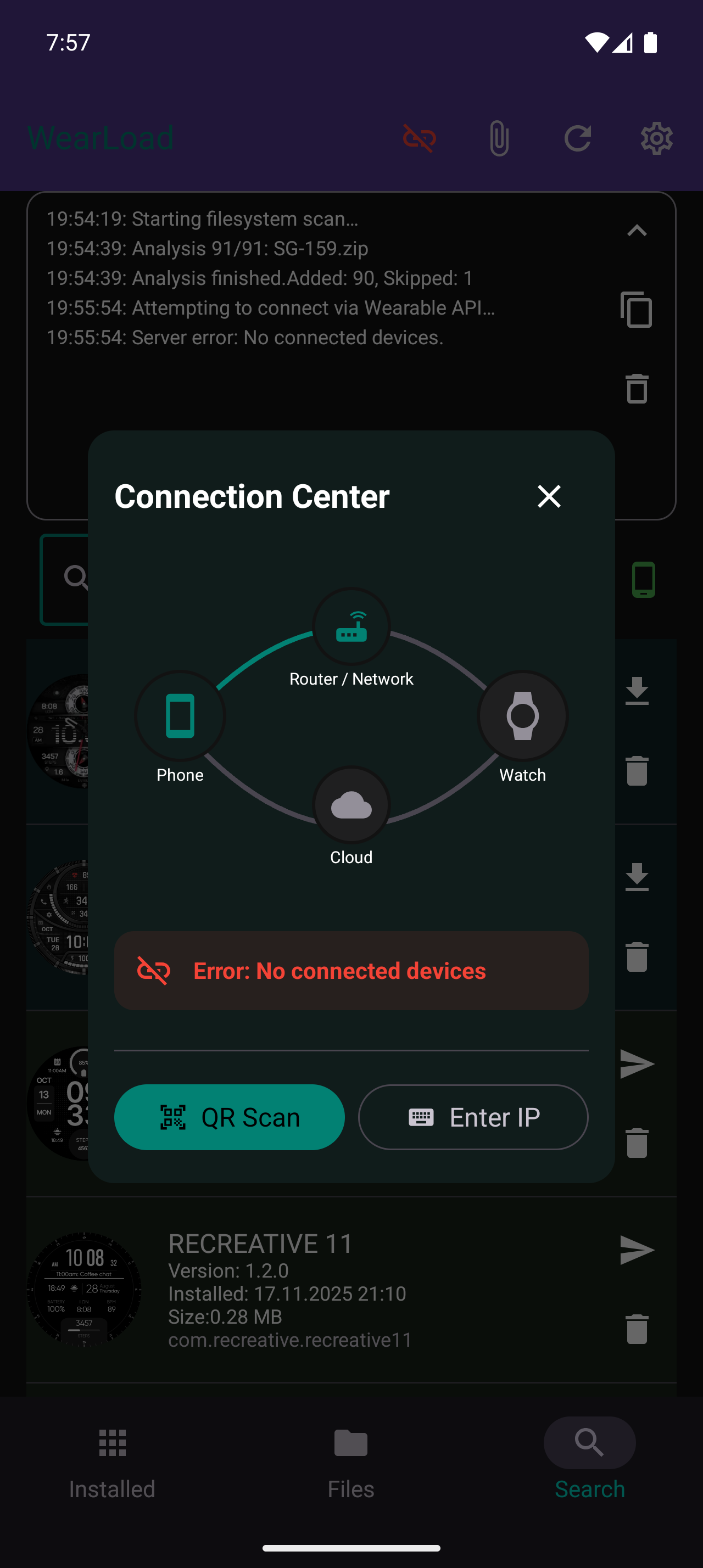 WearLoad Screenshot - Settings Menu